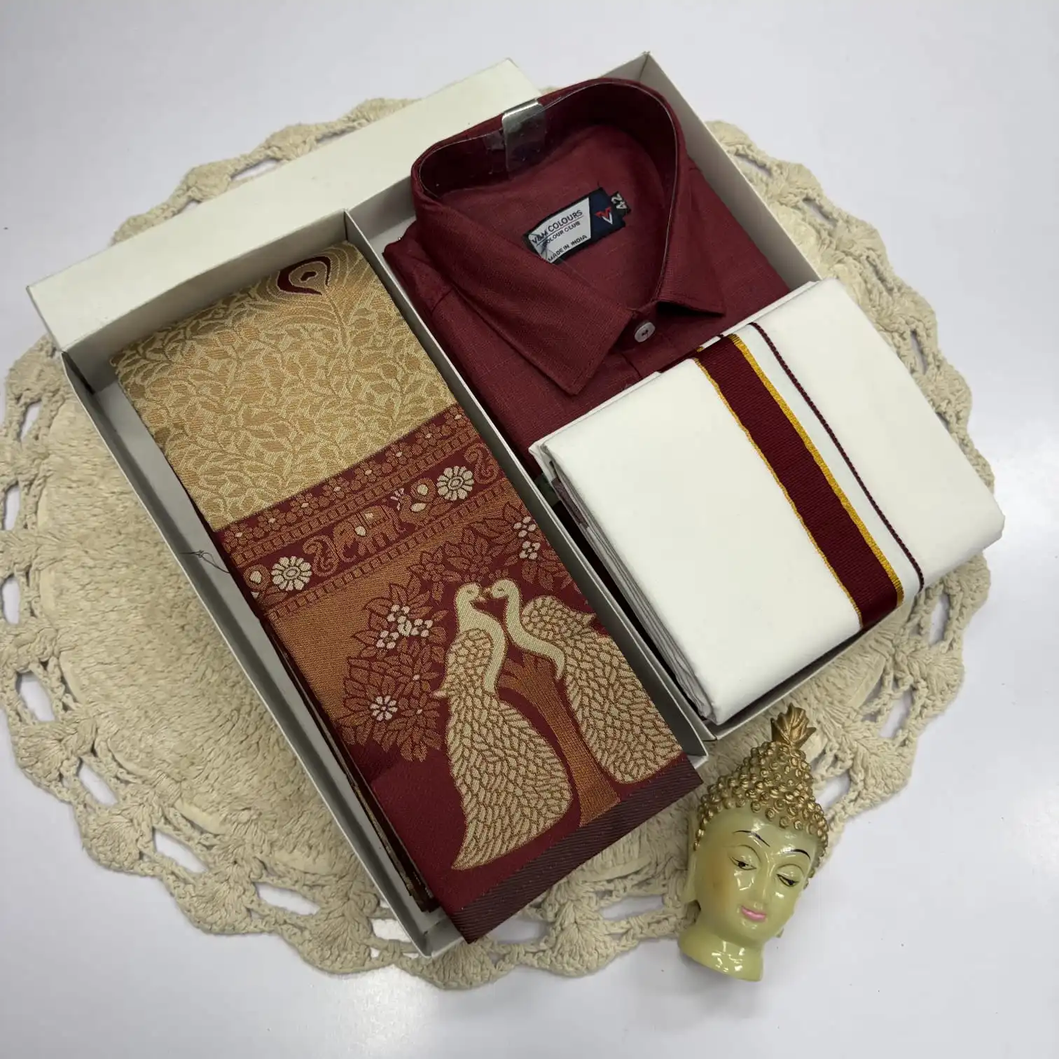 Dual Peacock Motif Zari Woven Kupera Silk Saree Matching Ensemble
